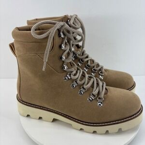 Oasis‎ Society Chunky Lug Sole Faux Suede Lace Up Combat Boots Women's 8.5 Tan